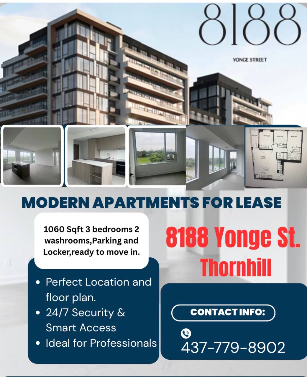 🏡 اجاره بلند مدت واحد بی نظیر ۳ خوابه در قلب Thornhill بهترین لوکیشن